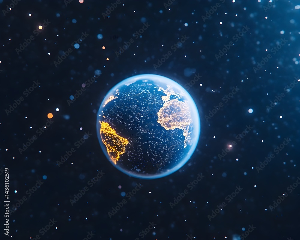 Obraz premium Illuminated Earth in cosmic space, city lights glow
