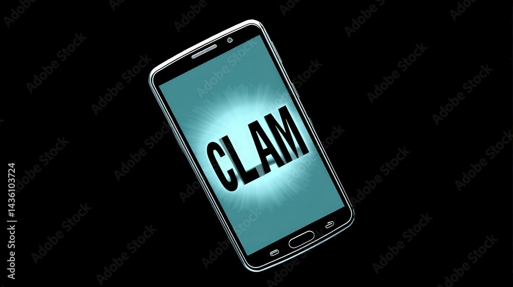 Stylish Smartphone Displaying Vibrant CLAM Text Animation