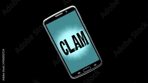 Obraz na płótnie Stylish Smartphone Displaying Vibrant CLAM Text Animation w salonie