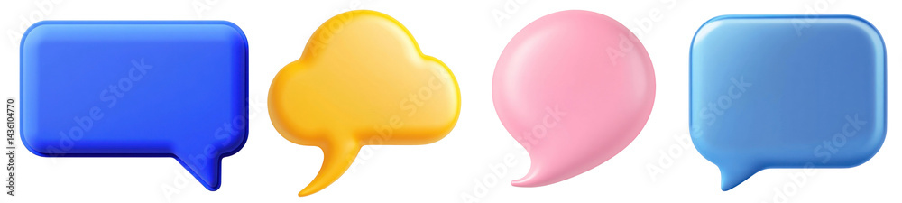 Fototapeta premium PNG Colorful 3D speech bubbles design, element set on transparent background