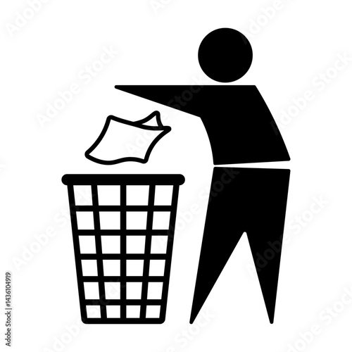 Tidy man symbol isolated on a white background. Do not litter vector icon. Waste bin. Recycle bin.