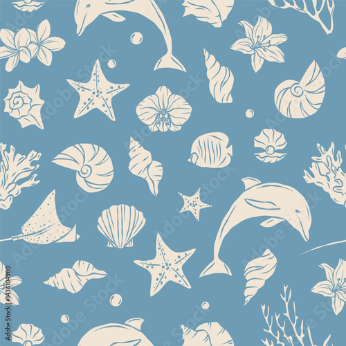 Flat vector retro doodle nautical background