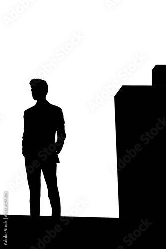 silhouette of a man on top of a building depicting masculinity, can also be interpreted as a silhouette of a businessman