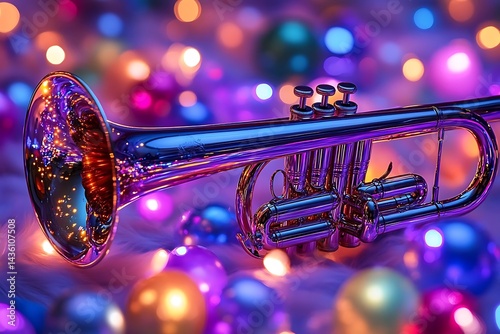 Shiny Trumpet with Colorful Bokeh Lights - Realistic Image