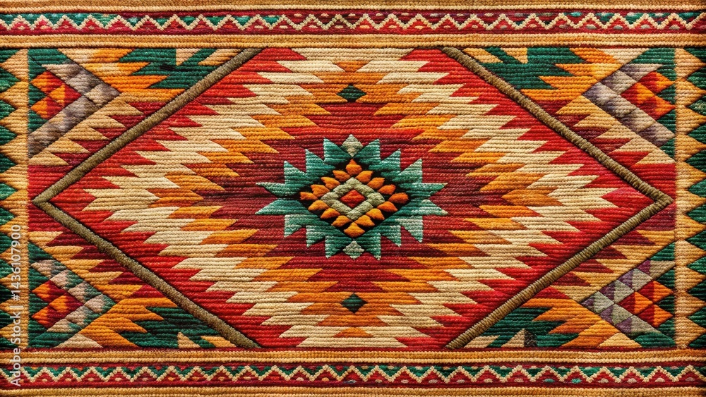 Vibrant Native American-inspired woven design featuring a blend of natural fibers and earthy colors, showcasing intricate patterns and textures , woven design, tribal pattern