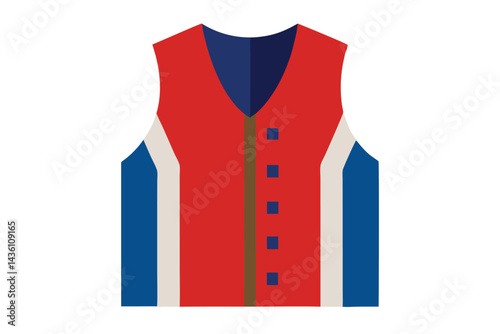 Stylized sleeveless vest with buttons in red, white and blue color