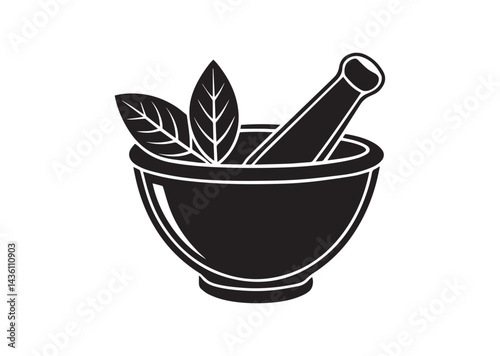 Mortar and pestle icon, Mortar and pestle silhouette Vector