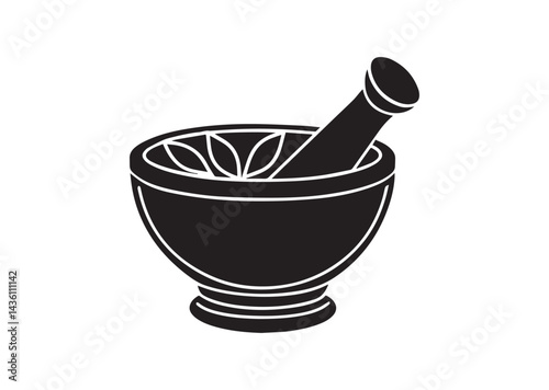 Mortar and pestle icon, Mortar and pestle silhouette Vector