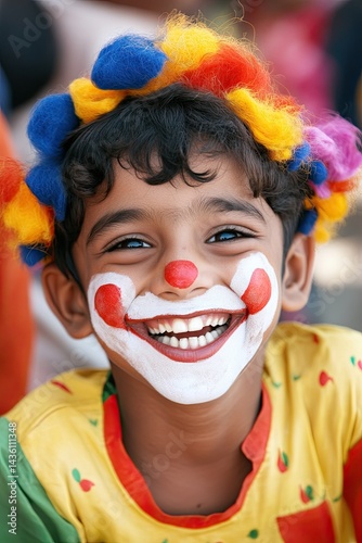 A clown from India who plays funny games with children at a festival. 