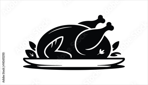 Roast Chicken Silhouette Icon Thanksgiving Dinner Food Vector Illustration
