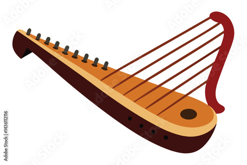 Illustration of a folk instrument called a psaltery with many strings stretched across