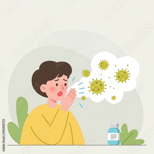 Flat Design Allergy Illustration Pollen Sneezing Pastel Soft Colors