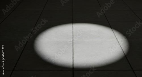 Illuminated Stage Floor With Spotlight And Dark Tiled Backdrop photo