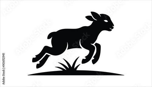Jumping Lamb Silhouette Farm Animal Baby Sheep Vector Illustration