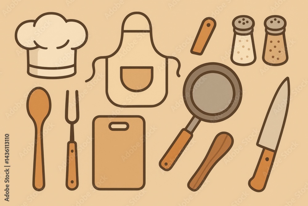Obraz premium Simple Kitchen Tools Illustration for Cooking and Culinary Arts
