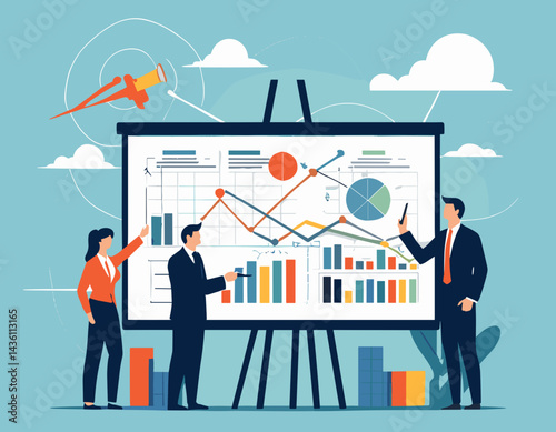 Strategic planning, plan to overcome difficulty or obstacle to reach goal or target, team brainstorm or competitor analysis, business success concept, business team planning for success tactic chart.