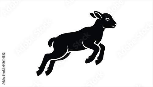 Jumping Lamb Silhouette Farm Animal Baby Sheep Vector Illustration
