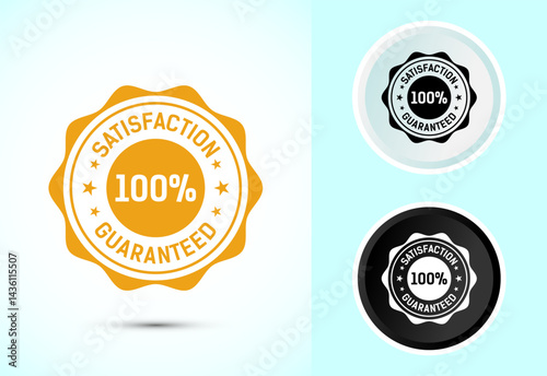 Satisfaction guaranteed icon design illustration, 100 percent satisfaction badge label sign in color, black and white