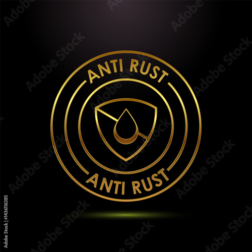 Anti rust icon design illustration. Anti oxidation sign, Rust resistant  symbol in gold color style
