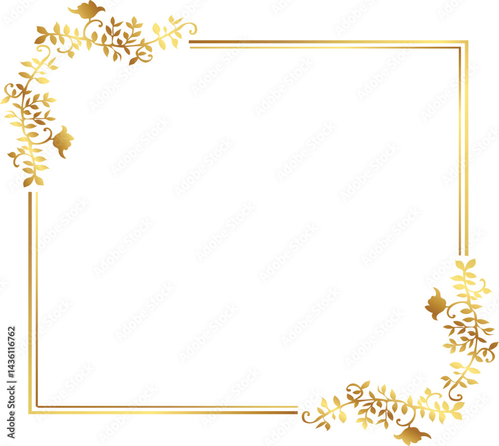 Obraz premium golden frame with leaves Rectangle Floral Frame Element