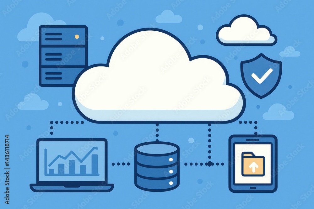 Cloud Network Illustration with Simple Data and Connection Elements Cloud Network Illustration with Simple Data and Connection Elements