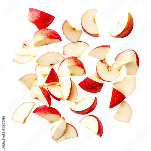 Red apple slices fresh fruit healthy eating food photography still life studio shot isolated on a transparent background.