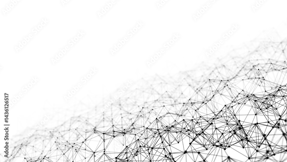 Obraz premium Black network connection style background. Abstract pattern with points and lines. Digital futuristic backdrop. Big data visualization. 3D rendering.