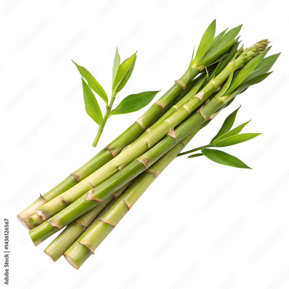 Fototapeta premium Fresh green asparagus spears with leaves