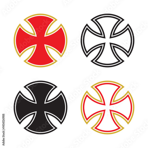 knights templar crosses, red, black, and gold colors. Vector illustration