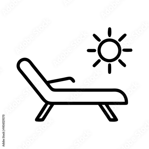 A simple graphic of a lounge chair under a radiant celestial body with shining rays of light above it