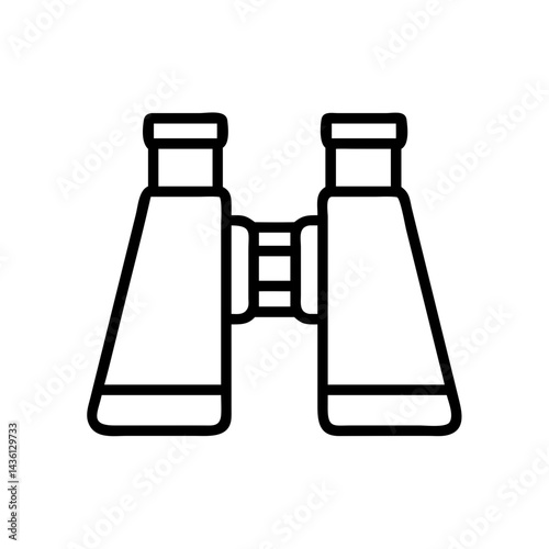 A simple graphic illustration of a binoculars with black outline isolated on white background