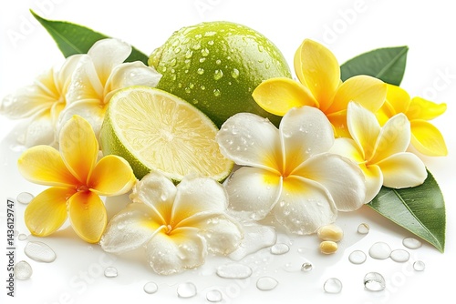 Fresh lime and plumeria flowers