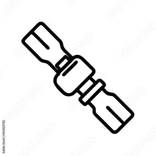 Depiction of a seatbelt buckle mechanism shown in a simple outline style on a white background design