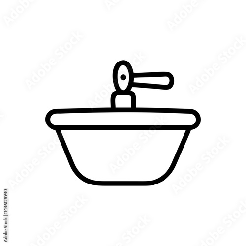 Outline drawing of a sink with a faucet on top, simple design and black lines on white background