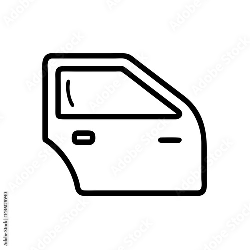 Depiction of a single car door with a window and handle on a white plain background design here