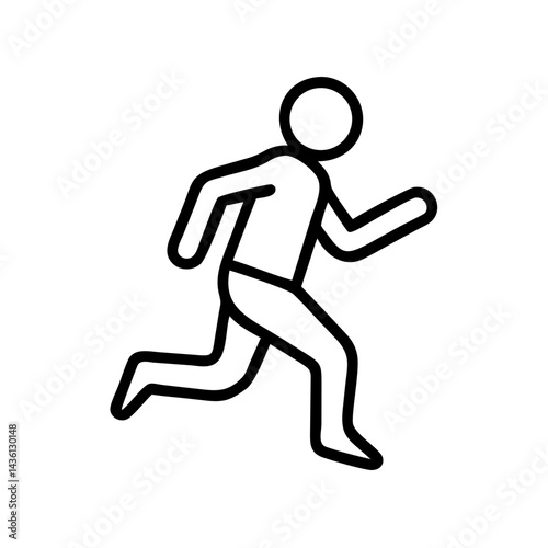 Simple line drawing of a person running quickly with arms and legs in motion and a circular head shape