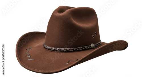Brown cowboy hat closeup dark background braided band