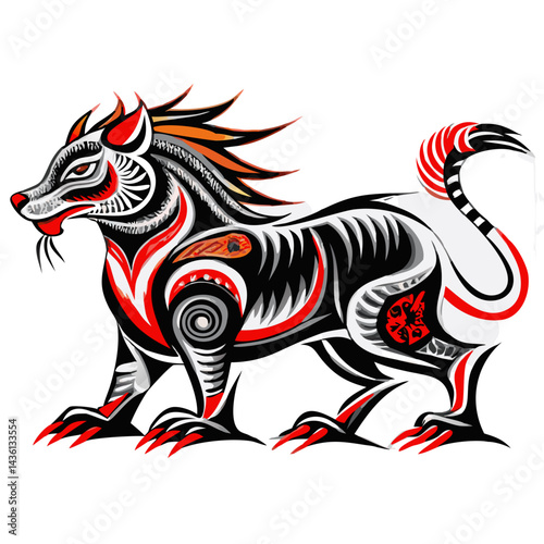 Fiery Mystic animal with Wings Vector Art