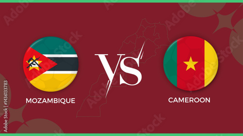 Mozambique vs cameroon flag in circle for Africa cup of nations sports banner. vector illustrator