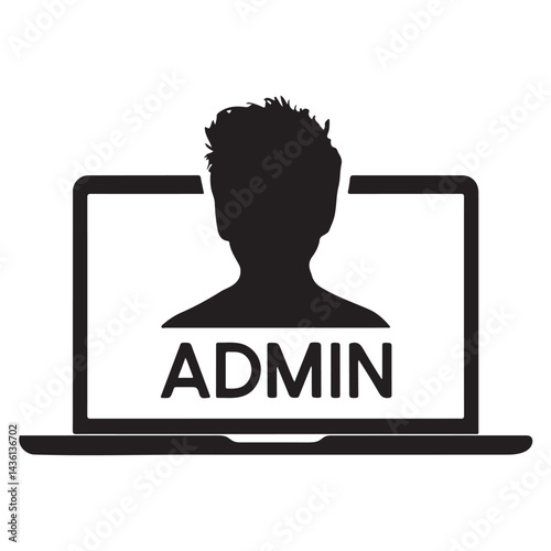 Admin Silhouette Vector Logo on Laptop Screen - Black Minimalist Design