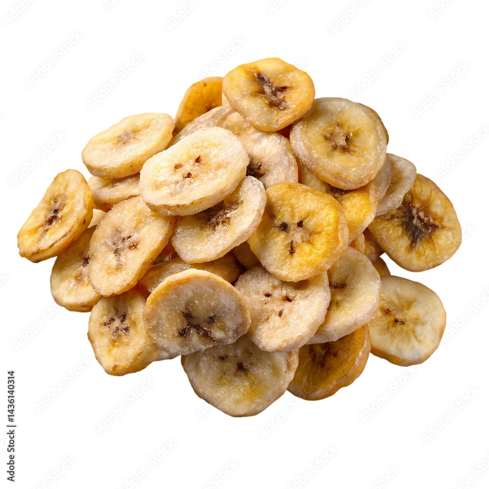 Delicious Dried Banana Chips Healthy Snack Sweet Crunchy Treat on transparent background Delicious Dried Banana Chips Healthy Snack Sweet Crunchy Treat on transparent background