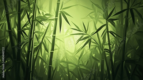 Serene bamboo forest, misty morning, nature tranquility, background design