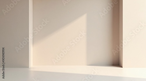 Serene Minimalist Interior Corner with Subtle Light and Shadow Play Featuring Neutral Tones and Clean Lines
