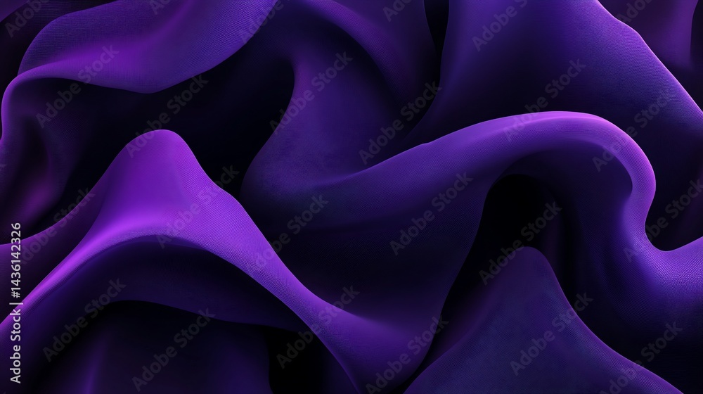 Fototapeta premium Purple fabric, flowing waves, dark background, design texture