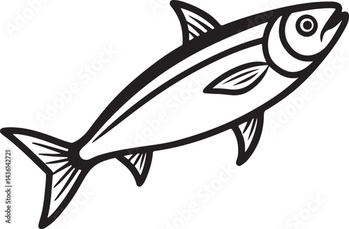 sardine fish line art, black outline, vector and illustration, coloring book page line art drawing