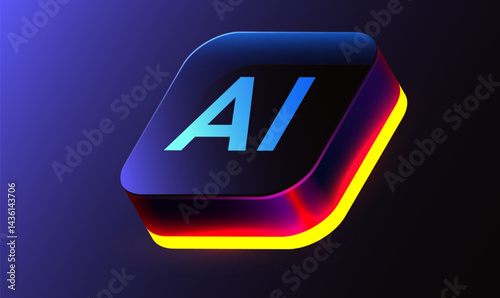 Brightly glowing glass AI chip. Technology concept. CPU processor. Glass computer microchip.