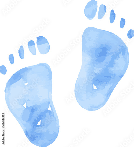 Watercolor Baby foot steps. Blue footprints suited for baby shower decoration, and card invitation.