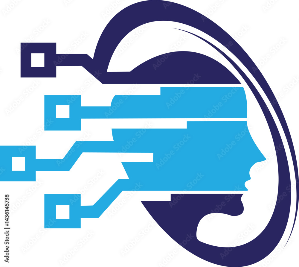 Brain tech logo design, futuristic circuit board-inspired human head profile for AI, technology, innovation, startup, neural networks, software development, and digital transformation companies. Brain tech logo design, futuristic circuit board-inspired human head profile for AI, technology, innovation, startup, neural networks, software development, and digital transformation companies.