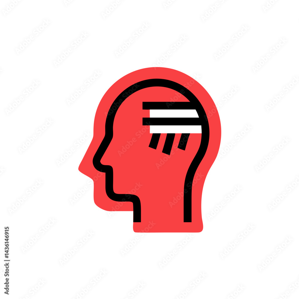 head in profile mental health icon, representation of mental health with red background head in profile mental health icon, representation of mental health with red background