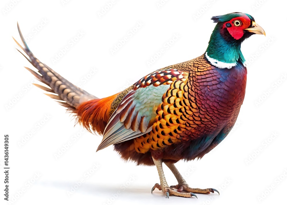 Fototapeta premium Male european common pheasant phasianus colchicus isolated on white background